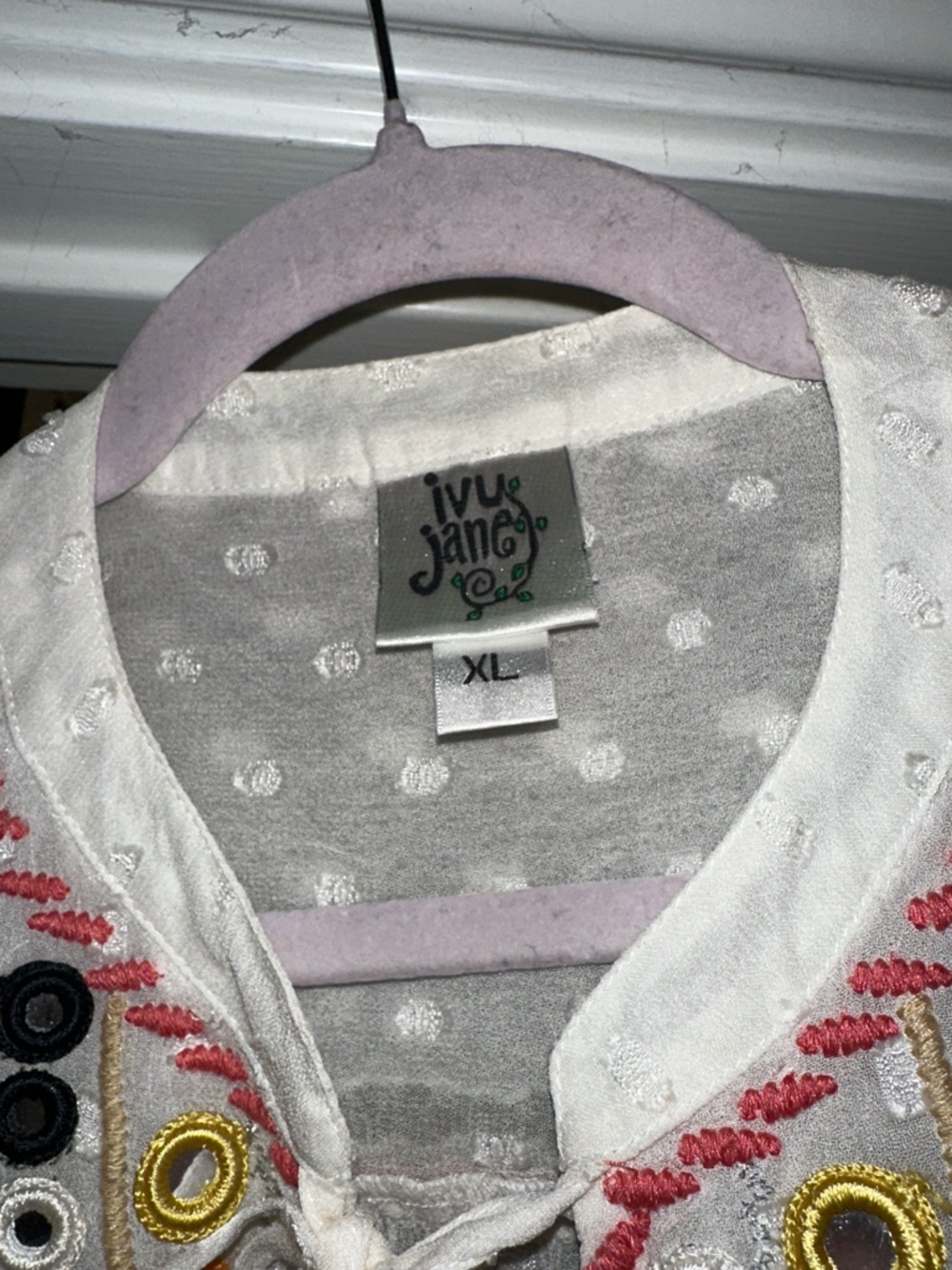 NWOT ivy jane Cream Swiss-Dot Tunic with Multicolor Embroidered xl new - Picture 3 of 8